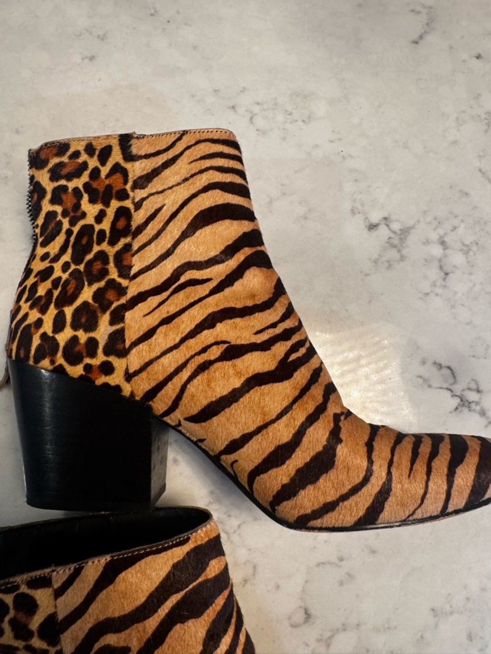 Dolce Vita Tiger & Leopard Print Block Heel Ankle Boots - Brown/Black